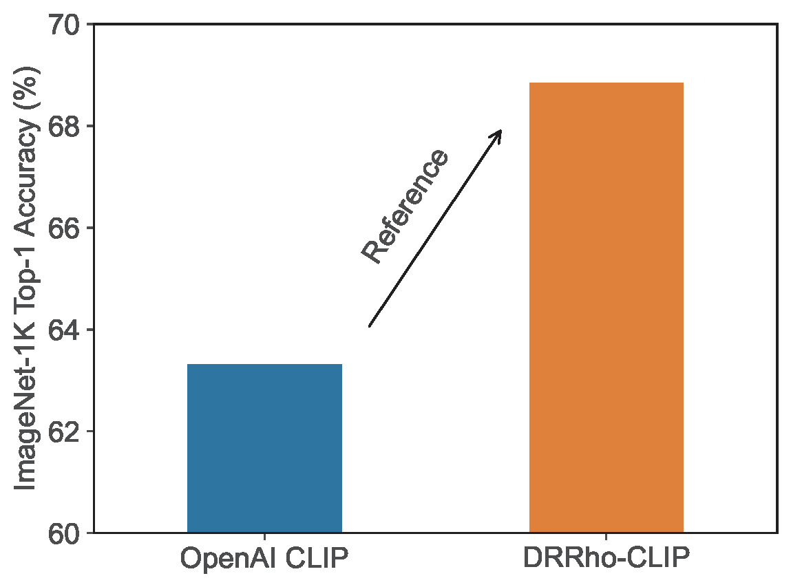 Comparison between target model trained by DRRHO-CLIP and reference model
